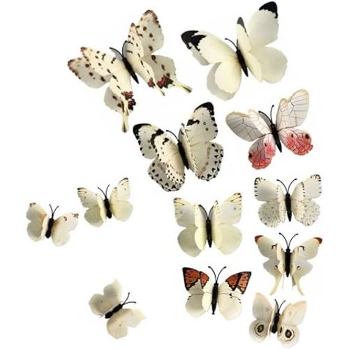 AKOAK 24 Pcs 3D Butterfly Wall Stickers, Double-Layer Wing Butterfly Art Decor Decals with Magnet and Double-Sided Adhesive for Room Home Nursery Decor,White
