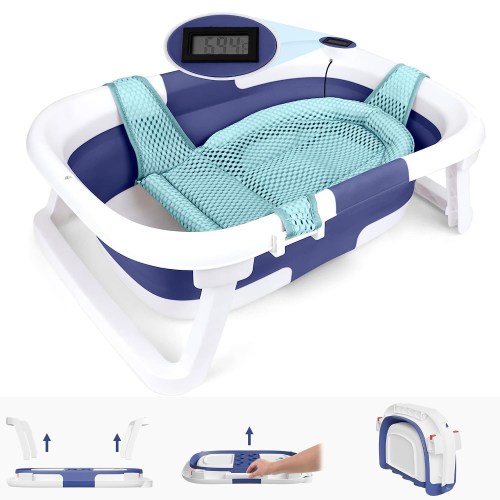 Free Shipping! Prociv Foldable Baby Bathtub for Infants to Toddler,Portable Travel Bathtub Multifunctional Bathtub with Drain Hole, Baby Bathtub for Newborn 0-36 Month Gray (with Net)