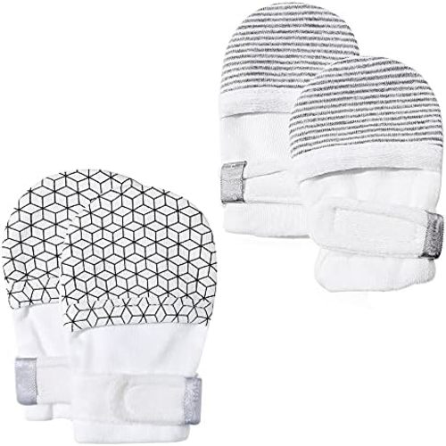 HAPIU Baby Newborn No Scratch Mittens Stay On, 100% Cotton Adjustable 3-6M