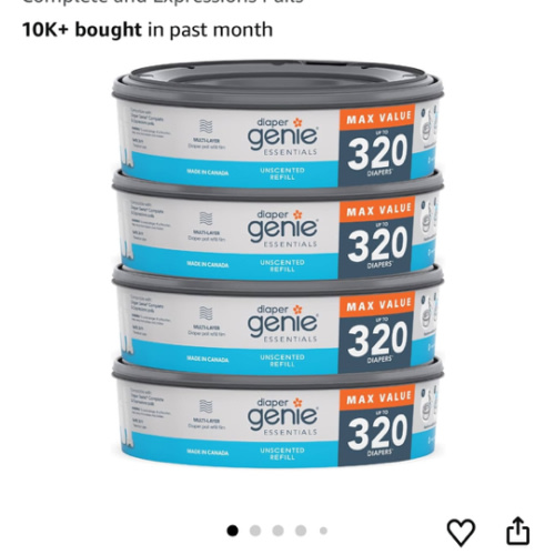 Diaper Genie Essentials Round Refill Pack of 4 | Holds Up to 1280 Newborn Diapers | Features Unscented Continuous Film | Compatible with Diaper Genie Complete and Expressions Pails