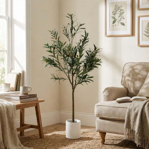 Easy4Home 4FT Artificial Olive Tree with Lifelike Fruits Fake Olive Plant Potted Indoor Faux Floor Plant for Home Office Decor, White Pot