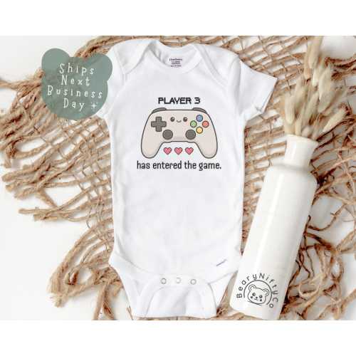Cute Gaming Baby Bodysuit, Player 3 Has Entered the Game Baby One Piece, Adorable Gaming Controller, Pixel Heart Emoji Gamer Baby Boy Tee