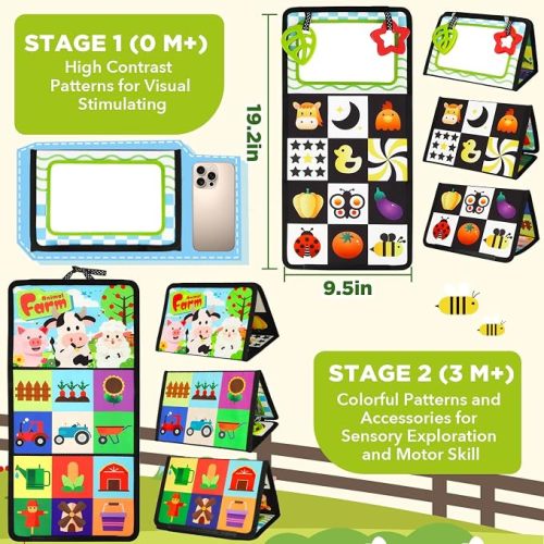 URMYWO Tummy Time Mirror Toys, High Contrast Baby Toys for Newborn