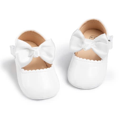 KIDSUN Infant Baby Girls Mary Jane Shoes Non-Slip Rubber Sole Ballet Slippers Princess Dress Wedding Shoes Newborn Crib Shoes First Walkers Shoes