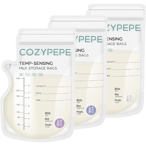 100 Pcs Breastmilk Storage Bags, 8Oz Breast Milk Storing Bag with Pour Spout, Temperature-Sensing Color Change Milk Bag for Convenient Breastfeeding, No Leak Presterilized for Freezer