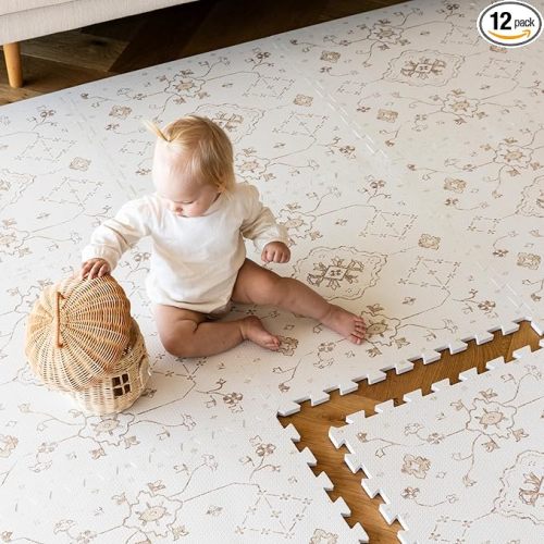 Lillefolk Baby Play Mat for Floor – 6x8ft Vintage Vanilla |PFAS Free Non Toxic Premium EVA Foam Tiles for Tummy Time, Crawling & Playpen – No Loose Edges Floor Mat for Babies & Toddlers (12 Tiles)