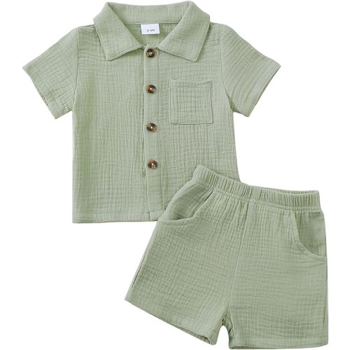 Jecson Baby Boy Clothes Baby Boy Outfits Baby Boy Summer Clothes Cotton 2 Piece Set with Button Down Shirt and Shorts 0-3T