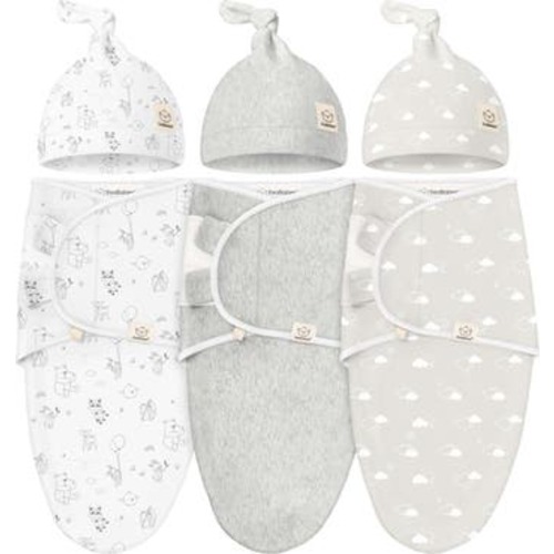3-Pack Soothe Swaddle Wraps with Knot Hats, Medium