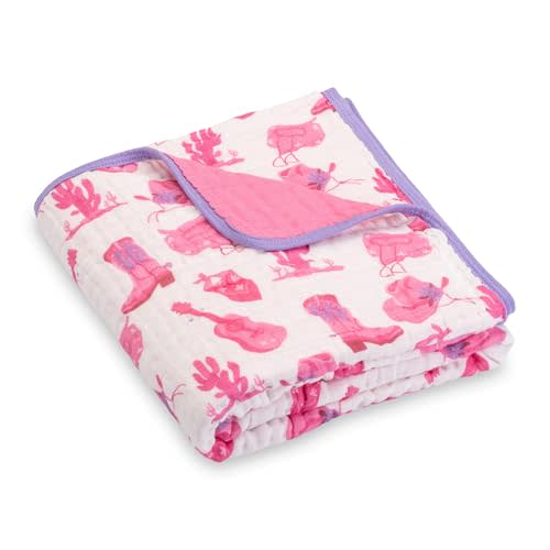 LollyBanks Muslin Baby Quilt, 100% Organic Cotton Baby Blanket, Large 47 x 47 Inches, 6-Layer Soft and Breathable Infant Blanket, Cozy Toddler Girl Blankets, Nursery Essentials (Western Cowgirl)