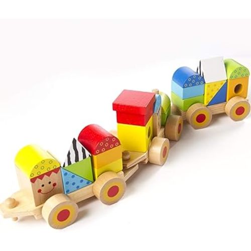 Fat Brain Toys Learning Locomotive - Wooden Stacking Block Train for Preschoolers