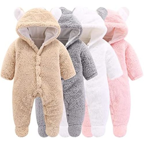 Newborn Baby Cartoon Bear Snowsuit Winter Coat Fleece Hooded Romper Jumpsuit