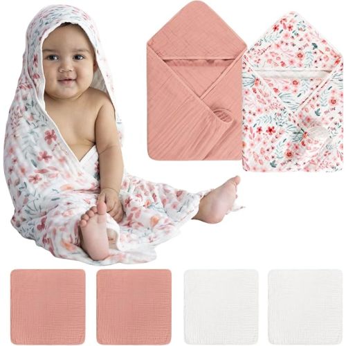 Baby Bath Towel & Washcloth Set, Muslin Cotton, 6 Pc Newborn Gift