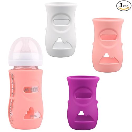 3 Pack Silicone Sleeves for Avent Natural Glass Baby Bottles, Anti Breakage Baby Bottle Holder, Compatible Philips Avent Glass Natural Baby Bottle 8 oz, BPA Free (White+Pink+Purple)