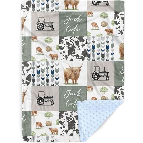 Personalized Baby Blanket for Boys Girls – Forest Grid Design Custom Name Baby Blankets, Soft Receiving Blanket for Newborns, Custom, Animal Theme Nursery Decor for Toddlers