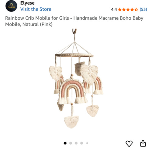 Rainbow Crib Mobile for Girls - Handmade Macrame Boho Baby Mobile, Natural (Pink)