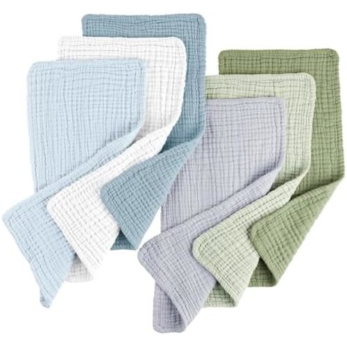 Konssy 6-Pack Thick Muslin Baby Burp Cloths- Blue