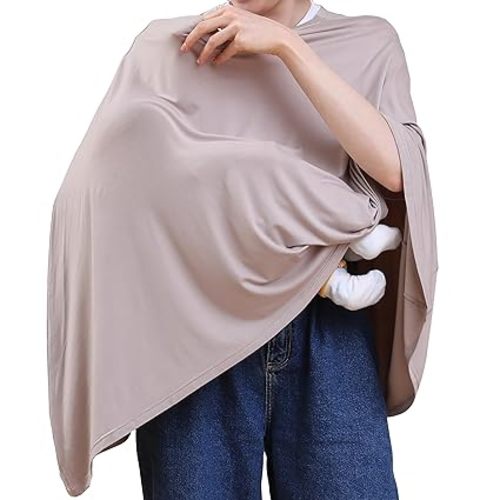 Multi-use Nursing Cover for Breastfeeding, 360°Full Coverage Nursing Poncho, Rayon Soft & Breathable Breastfeeding Cover up (Smooth Rayon, Warm Taupe)