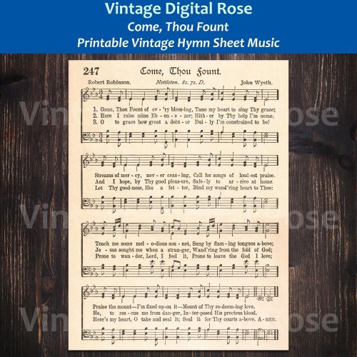 Come, Thou Fount Printable Vintage Hymn Sheet Music