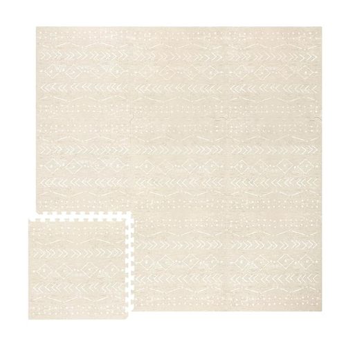 Lillefolk Baby Play Mat for Floor – 6x6ft Beige | Soft Non Toxic Premium EVA Foam Tiles for Tummy Time, Crawling & Playroom – Waterproof for Hard Floors Mat for Babies & Toddlers (9 Tiles)