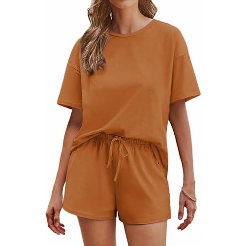 Ekouaer Cotton Pajamas Set for Womens Soft Short Sleeve Lounge Set Shorts Sleepwear Set 2 Piece Pjs Sets