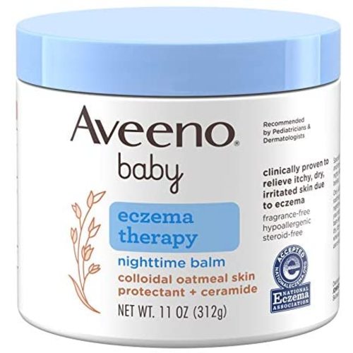 Aveeno Baby Eczema Therapy Nighttime Moisturizing Body Balm, Colloidal Oatmeal & Ceramide, Soothes & Relieves Dry, Itchy Skin from Eczema, Hypoallergenic, Fragrance- & Steroid-Free, 11 oz