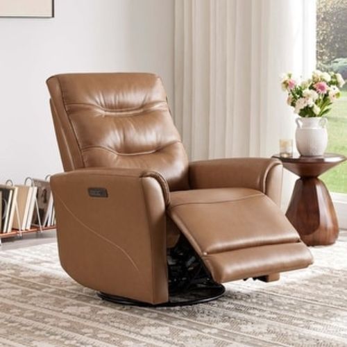 Spruce & Spring Genuine Leather Swivel Glider Recliner with Power Lumbar Support