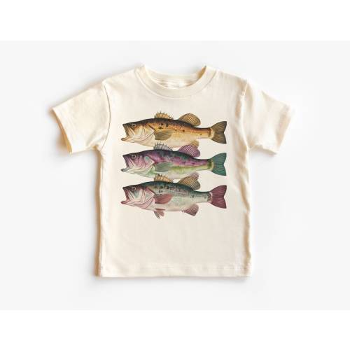 Abstract Colorful Large Mouth Bass In A Row Toddler Shirt - River Fish Species - Fishing Tee - Natural Boho Adult, Toddler & Youth Tee