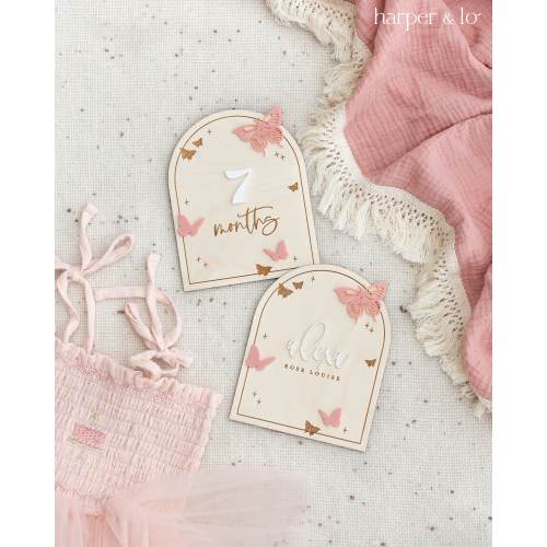Wooden Butterfly Interchangeable Milestone Cards | Personalize Custom Name | Baby Monthly Milestone Marker | Nursery Decor, Baby Shower Gift