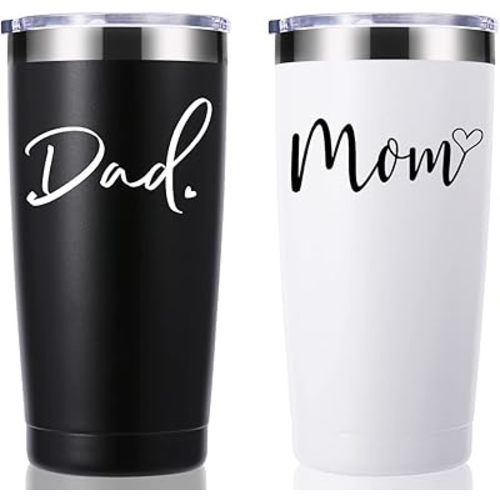 momocici Dad Mom 20 OZ Couple Tumbler.New Parents Gifts for Couples.Pregnancy Announcement Anniversary Parents to be Gift.Gifts for New Dad New Mom Mother's Day Father's Day.(White&Black)