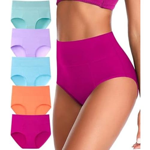 ASIMOON Tummy Control High Waisted Underwear for Women Cotton Plus Size Full Coverage Panties Ladies Briefs