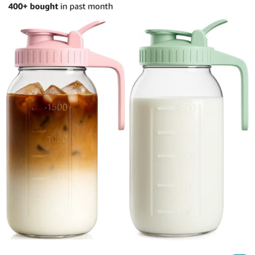 Amazon.com: 2 Pack - 64oz Glass Breast Milk Pitcher with Lid & Spout, Leakproof Mason Jar Breastmilk Pitcher - Wide Mouth, Airtight 2 Quart Water Jug for Milk Storage, Breastmilk, Sun Tea, Iced Coffee, Juice