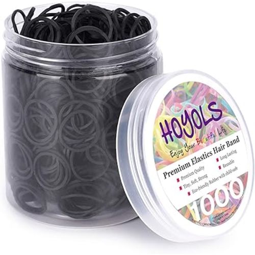 HOYOLS 1/2 Inch Small Black Rubber Bands for Hair Ties Elastics Mini Toddler Braids Ponytail Holders for Baby Girls Infants Kids Thick Hair No Damage 1000pcs (S) Latex-Free