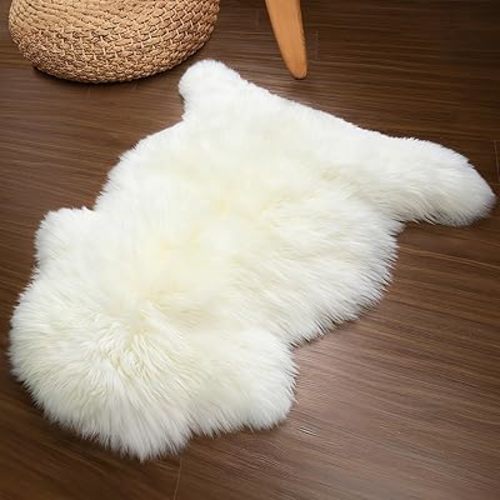 MOOX Sheepskin Rug Sheepskin Throw Genuine Soft Real Natural Wool Lambskin Fur Rug Throw Kids Bedroom Sofa Mat Chair Seat Covers (White, 2.3x3.3ft)