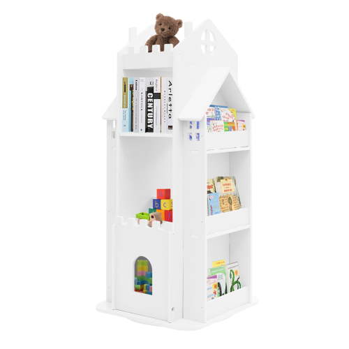 Rotating Children's Bookshelf, Castle-Shaped, 360 Rotating, 10-Shelf Bookcase, Corner Book Storage Organizer for CDs ,Movies,Books