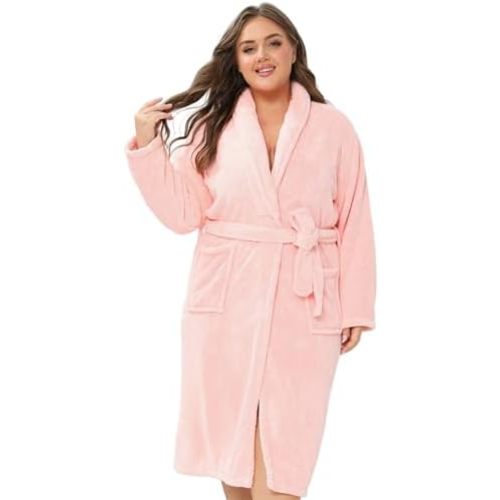 Plus Size Women's Long Knit Robe Soft Bathrobe Lightweight Kimono Robes Loungewear with Pockets, 23.0x45x59''