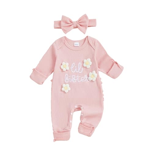 allshope Infant Baby Girl Fall Outfit Sweatshirt Romper Little Sister Lil Sis Long Sleeve Jumpsuit Newborn Clothes