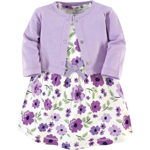 Touched by Nature Infant Toddler Girls Organic Cotton Dress and Cardigan, Rainbows Sunshine