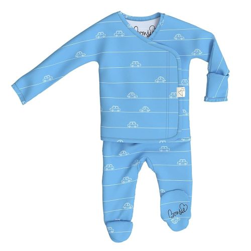 Bonsie Skin to Skin Babywear Footie Bodysuit - Blue Baby Footed One Piece with Car Pattern - BeepBeep