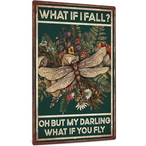 Putuo Decor Hippie Metal Sign, Retro Hippie Room Vintage Decor, 12x8 Inches Aluminum Sign for Home, Bedroom - What If I Fall
