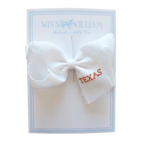 Medium White Moonstitch Bow w/ Burnt Orange Texas