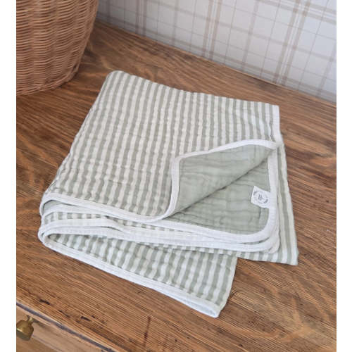 Ellis Green Stripe QUILTED 6 Layer Gauze Blanket
