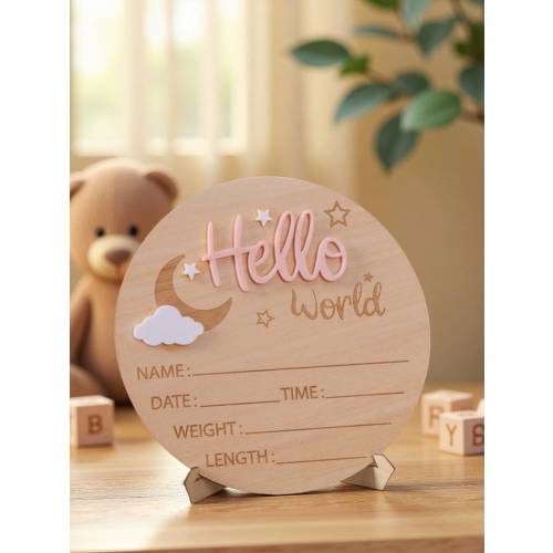 1pc Newborn Photography Props "HELLO WORLD" Baby Birth Announcement Sign, Wooden Baby Name Announcement Plaque, Baby Memorial Items, Baby Shower Easter Gifts, Girls/Boys | SHEIN USA