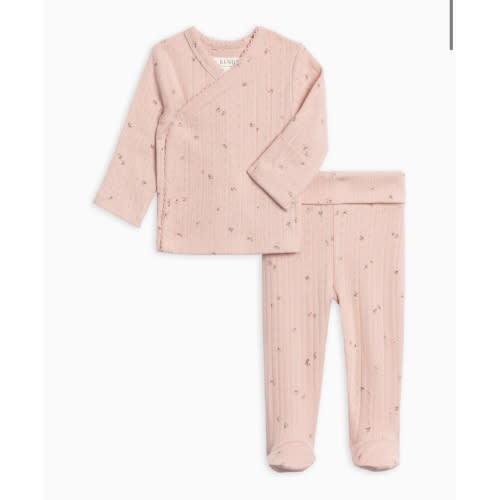 2-Piece Lacey Brushed Back Pointelle Kimono Top and Pant Set