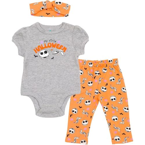 Disney My First Halloween Baby Girls Bodysuit, Pants and Headband 3 Piece Outfit Set Newborn to Infant Sizes (0-24 Months)