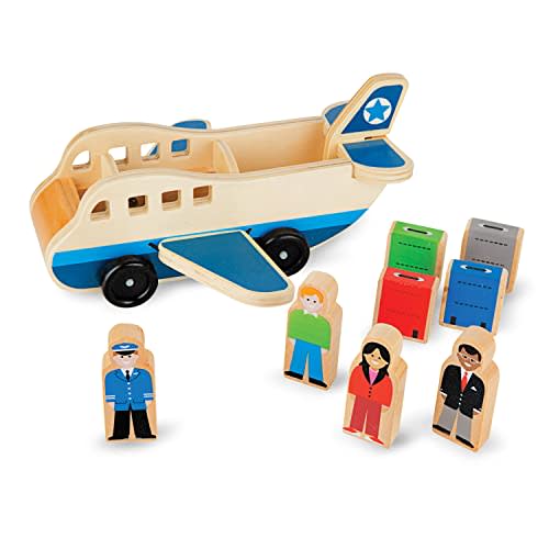 Melissa & Doug Wooden Airplane Play Set with 4 Play Figures and 4 Suitcases