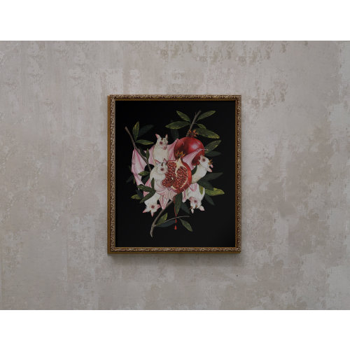 Albino Fruit Bats Pomegranate Dark Academia- Giclee Print from original hand-painting by Albino Jackrabbit