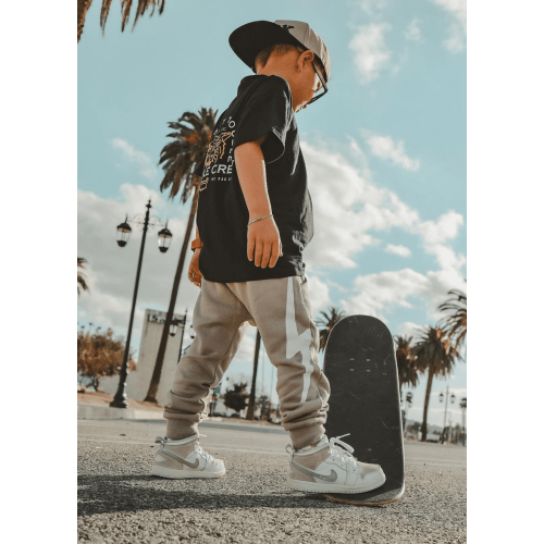 Little Trouble Joggers | Taupe Lightning Bolt Joggers
        |
        Little Trouble