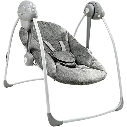 Portable Baby Swing, Automatic Infant Seat with Timer & Music, Battery or Plug-in Powered, Soothing Newborn Rocker for Relaxing & Comfort, Grey