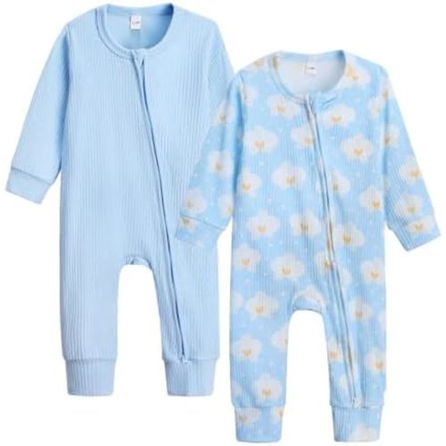 Bafeicao Unisex Baby Boy Girl 2/3 Pack Rompers Long Sleeve 2 Way Zipper One Piece Jumpsuits Clothes Sets