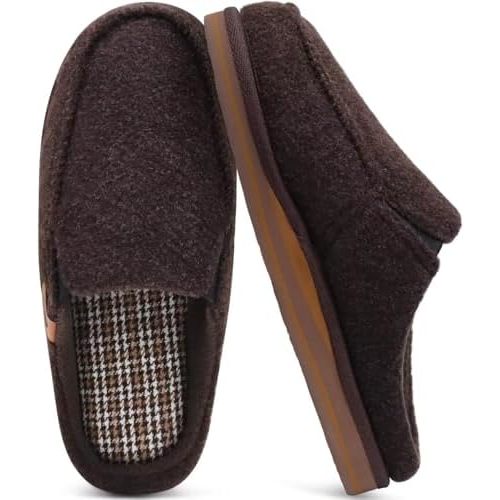ONCAI Mens Slippers with Orthotic Arch Support,House Slippers Cotton-Blend High-Density Memory Foam Comfort Plantar Fasciitis Warm Slip-on Indoor Outdoor Rubber Sole Felt US Size 7-16